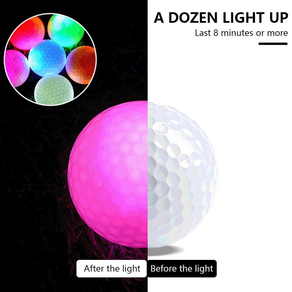 6x Sports LED Golf Balls Glow In The Dark Night Light Up Luminous Long