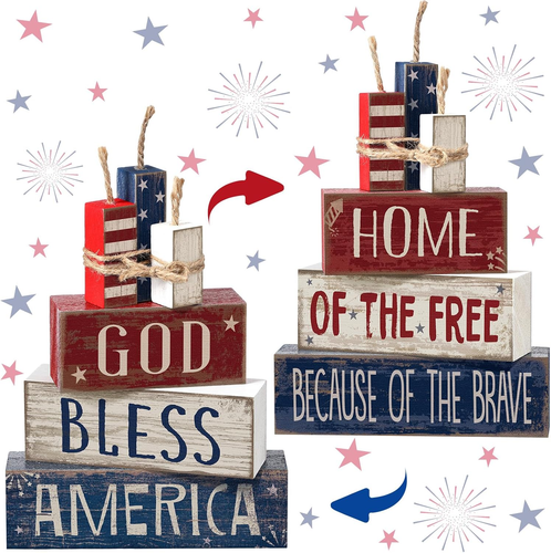 4 Pcs 4Th of July Table Decorations Reversible Memorial Day Table Centerpiece Re