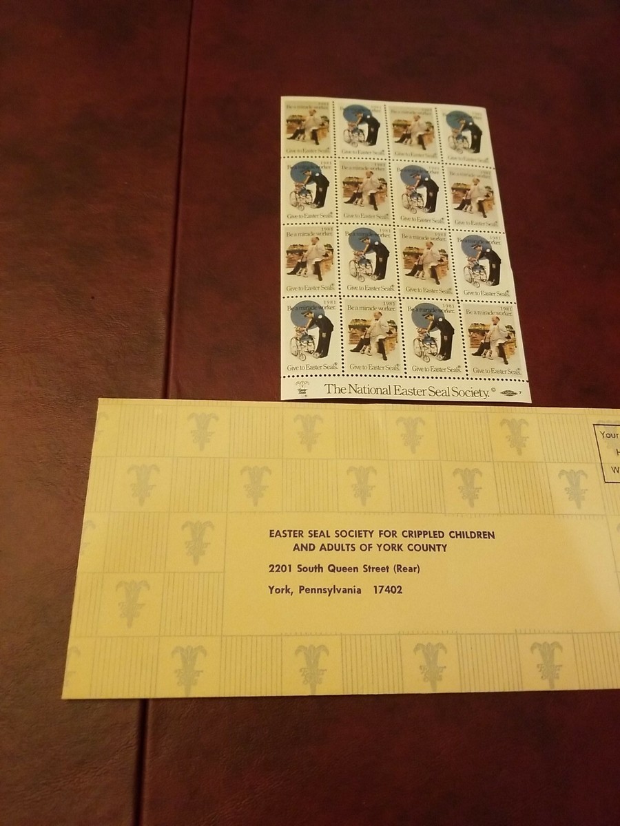 VINTAGE Easter Seals 1981 Sheet OF STAMPS AND EASTER SEAL ENVELOPE