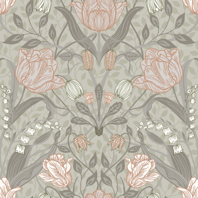 4080-44105 Filippa Beige Pink Gray Tulip Scandinavian Non Woven Wallpaper