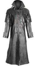 Herren Echt Schwarz Leder Steampunk Gothic Matrix Trenchcoat Van Helsing