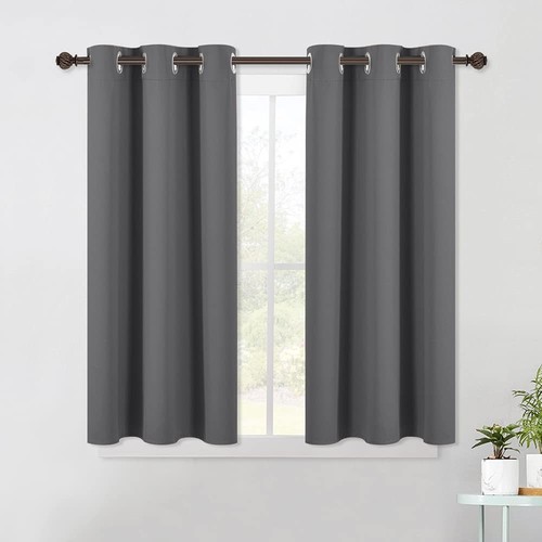 NICETOWN Grey Kitchen Blackout Short Curtain Panels for Bedroom, Thermal Insu...