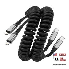 Coiled USB C to Lightning Cable for Car,2Pack 3FT Coiled USB-C to Lightning