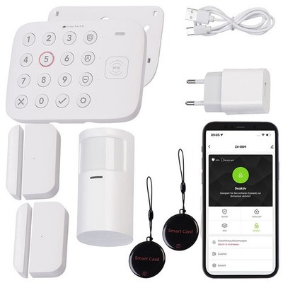 VisorTech 6-teiliges WLAN-Alarmanlagen-Set mit 3 Sensoren, 2 RFID-Schlüssel, App
