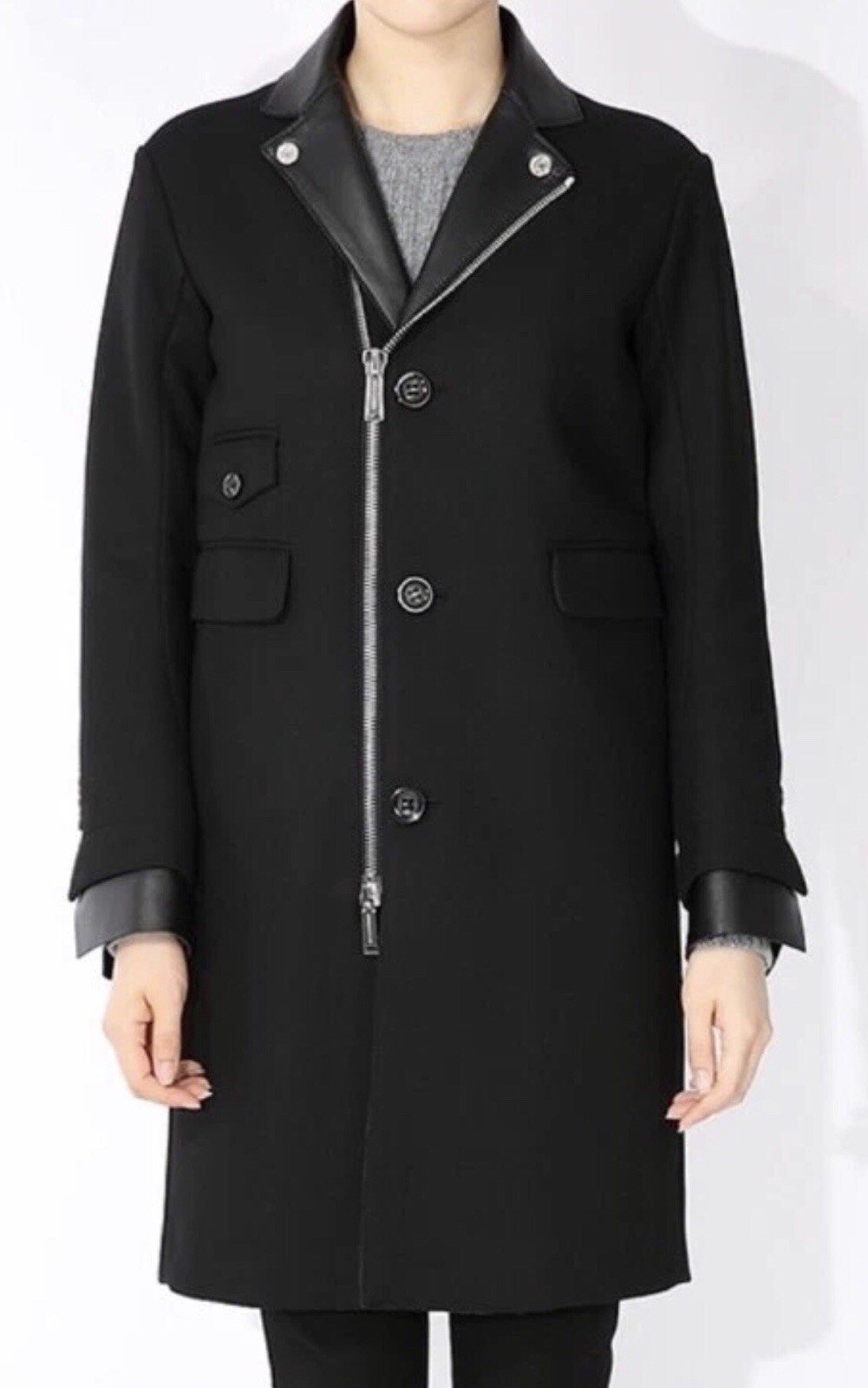 DSQUARED2 Coat Biker Jacket Wool Leather Trim Zip Black IT44 US12 LG RRP £1,595 image 5