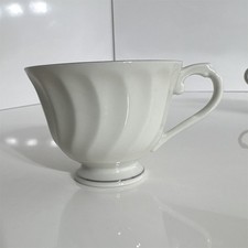 Syracuse China White Ceramic Coffee Mug Cup Silver Rim Handle Made in USA