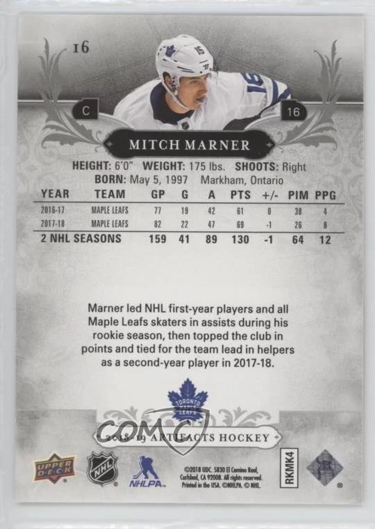 2018-19 Upper Deck Artifacts Emerald /99 Mitch Marner #16 - Image 2 of 2