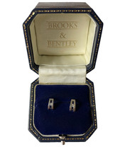 Sapphire & Diamond Earrings 9ct White Gold Art Deco Style Stud Vintage Earrings