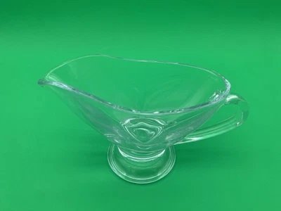 Vintage Thick Clear Glass Pedestal Gravy Boat - Image 1 of 4