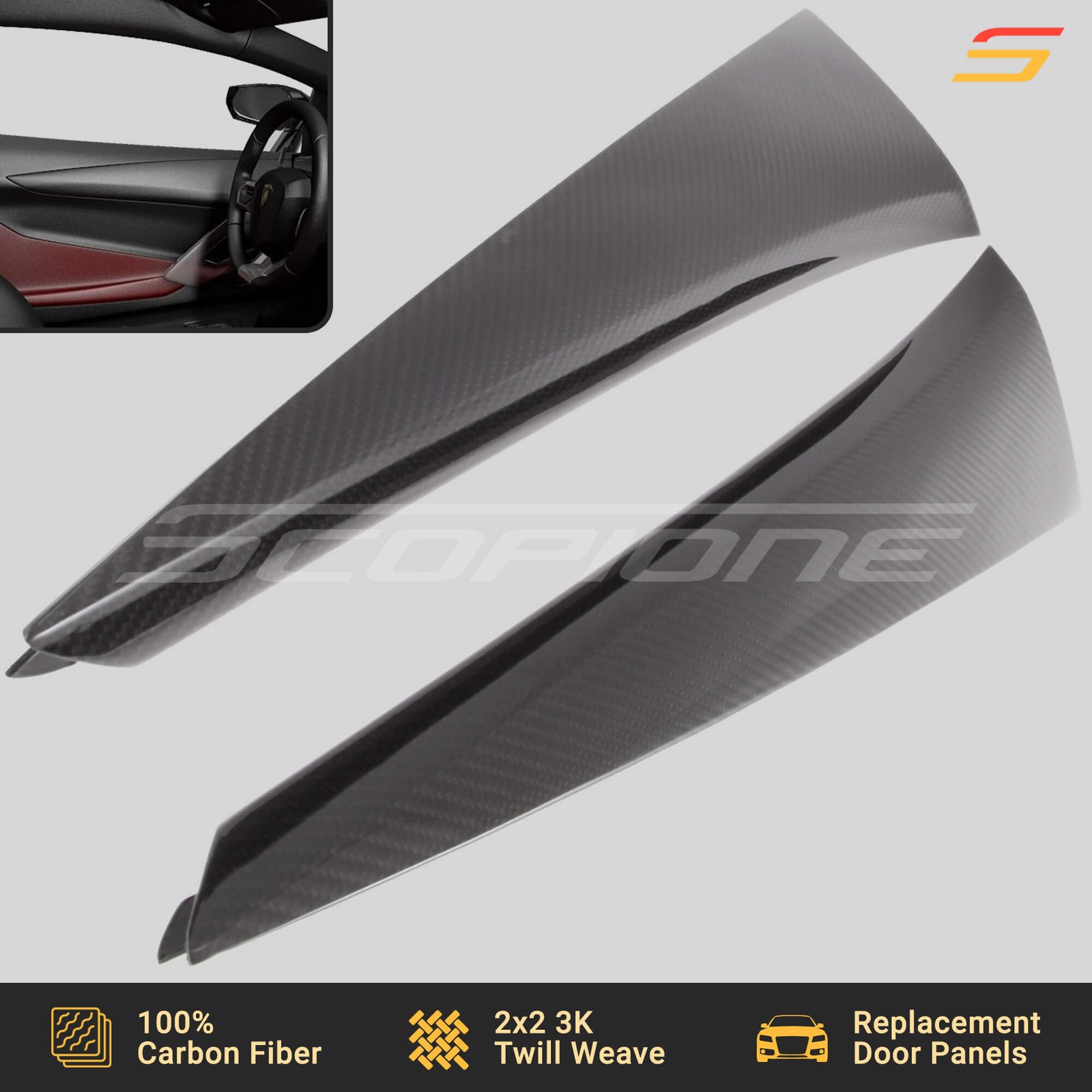 Scopione Carbon Interior Door Handles & Panels Trim for Lamborghini Aventador