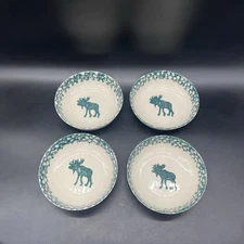 Tienshan Folk Craft Moose Country Cereal Soup Bowls 6.5” Green Set Lot of 4