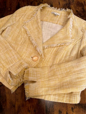Cabi Womens Light Yellow tweed One button Blazer with pockets Size Large