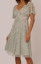 Adrianna Papell Womens' Blue V-Neck Beaded Midi Dress Size 0