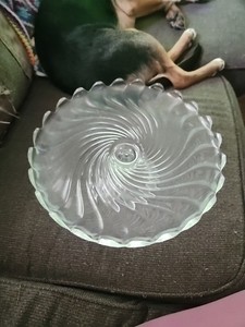 Vintage Fostoria Colony Swirl Pattern 14" Dia Clear Glass Pedestal Cake Plate 