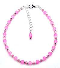PINK CZECH FROSTED BEADED ANKLE BRACELET ANKLET 9.5" + EXT 074