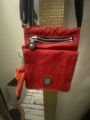 Kipling 2Way Bag Shoulder Crossbody Red With Black Strap Handles & Monkey John