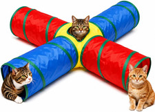 Cat Toys - 4-Way Tunnel for Indoor Cats with Peek Hole 2 Mice - Large Foldable