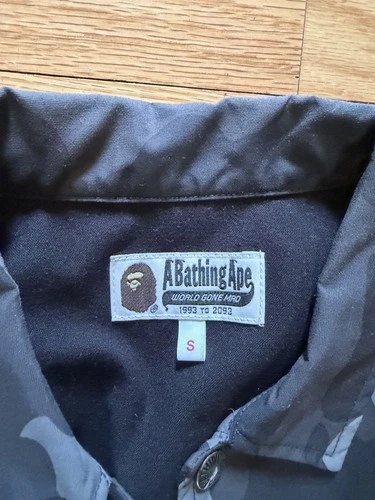 A Bathing Ape BAPE Men's S Black Gray Camo Snap-Front Coach Jacket Pockets image 3