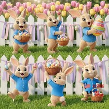 6 PCS Easter Bunny Yard Signs Decorations,Easter Decorations Outdoor with