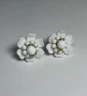 Vtg White Milk Glass Earrings Flower Cluster Bead Screw Back West Germany