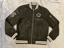 Guess Los Angeles Mens Zip Up Black & Silver Track Jacket Sz M w/ Patches
