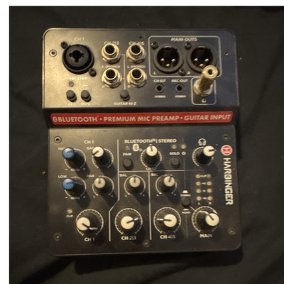 Harbinger Analog Mixer Bluetooth Premium Mic Preamp Guitar Hi-Z Input 4 Channels