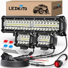 12" LED Light Bar and 2-Piece 4" Pod Lights Off Road Lights for Truck Car UTV