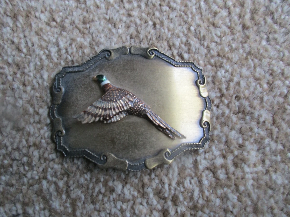 Vintage INDIANA METAL CRAFT Brass Belt Buckle Flying Duck