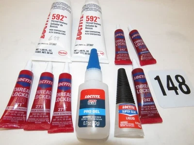 Loctite 592 Thread Sealant, Red & Blue Threadlocker & Super Glue 10pc