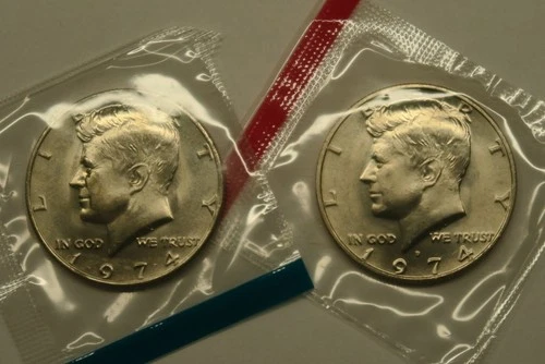1974 P & D Uncirculated Kennedy Half Dollars in Mint Cello, Free Shipping