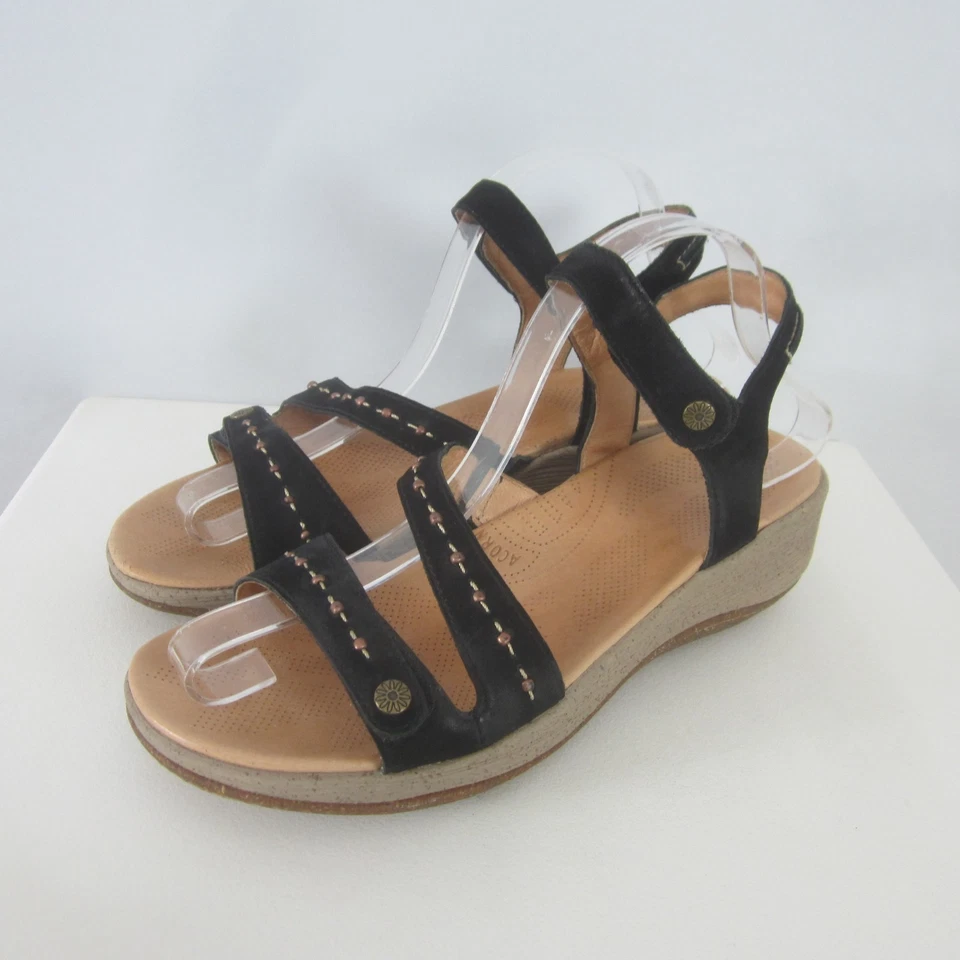 Sandálias anabela femininas Acorn anos 90 Y2K alça no tornozelo 9 sapatos confortáveis de camurça preta - Imagem 2 de 4