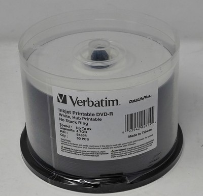 Verbatim DVD-R Recordable Disc Inkjet Hub Printable 8x Speed 50 Pack 94854 NEW