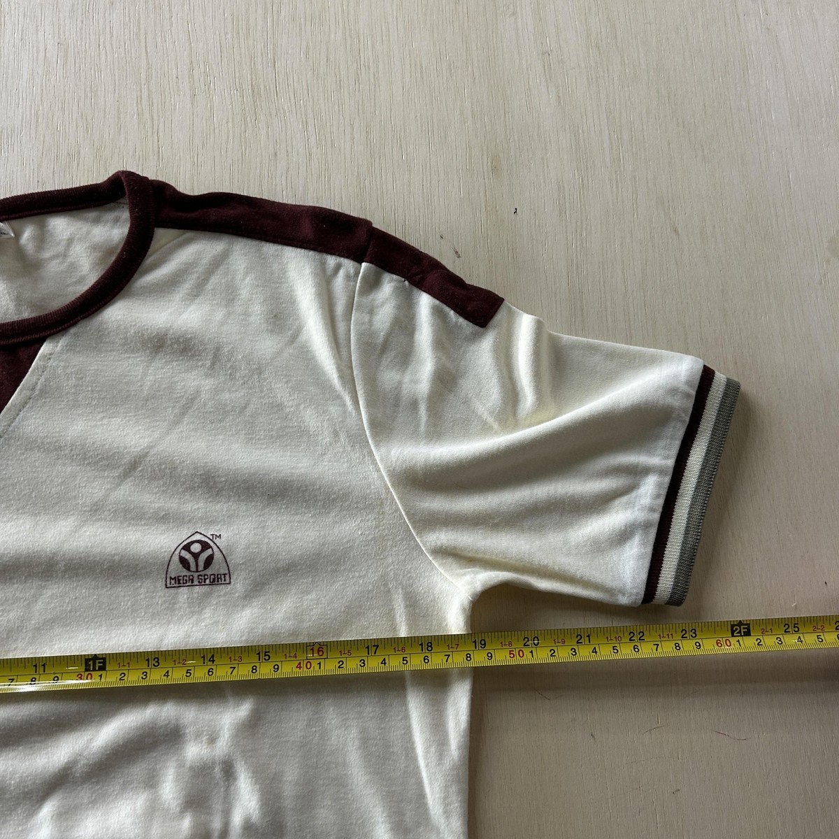 Vintage 70s Mega Sport Shirt Mens Small White Brown Colorblock
