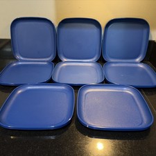 Tupperware 8" Square Luncheon Plates Raised Sides Blue SET OF 8 1534