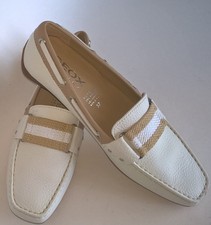 GEOX RESPIRA Womens 6.5-7 Leather Driving Shoes Moccasins White Beige 37M EU