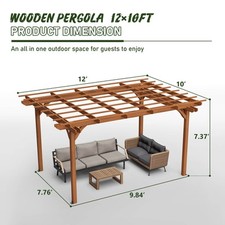12 X 10 FT Outdoor Wood Pergola, Wooden Grape Pergola For Climbing Plant Support