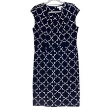 Charter Club Black White Sheath Dress 12 Geometric Print Shoulder Zip Sleeveless