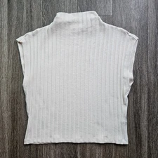 Michael Stars Los Angeles Cream Ribbed Sleeveless Mock Neck Top - Medium