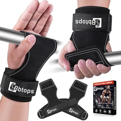 Weight Lifting Wrist Strap, Double-Layer Leather Wrist Straps for Gym Black