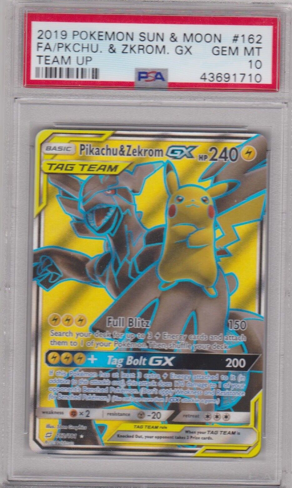 PSA 10 Pikachu & Zekrom GX Full Art 162/181 Graded Pokemon