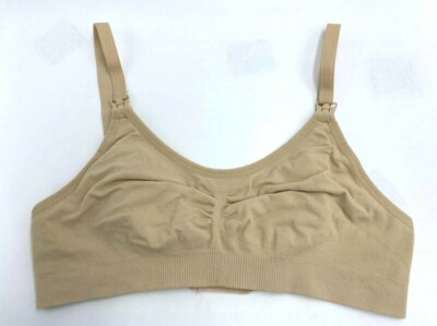 Lamaze L Front Cinch Soft Stretch Wire Free Nursing Bra Tan Beige Breastfeeding