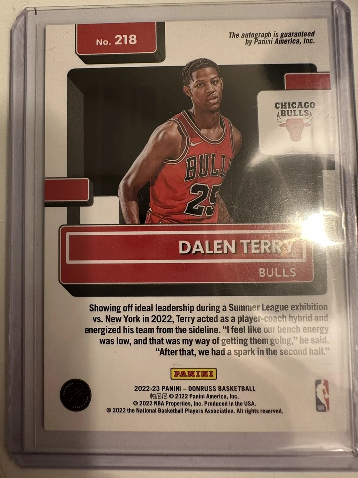 22-23 Donruss Dalen Terry Chicago Bulls Rated Rookie Auto Silver Parallel /75 - Image 2 of 2