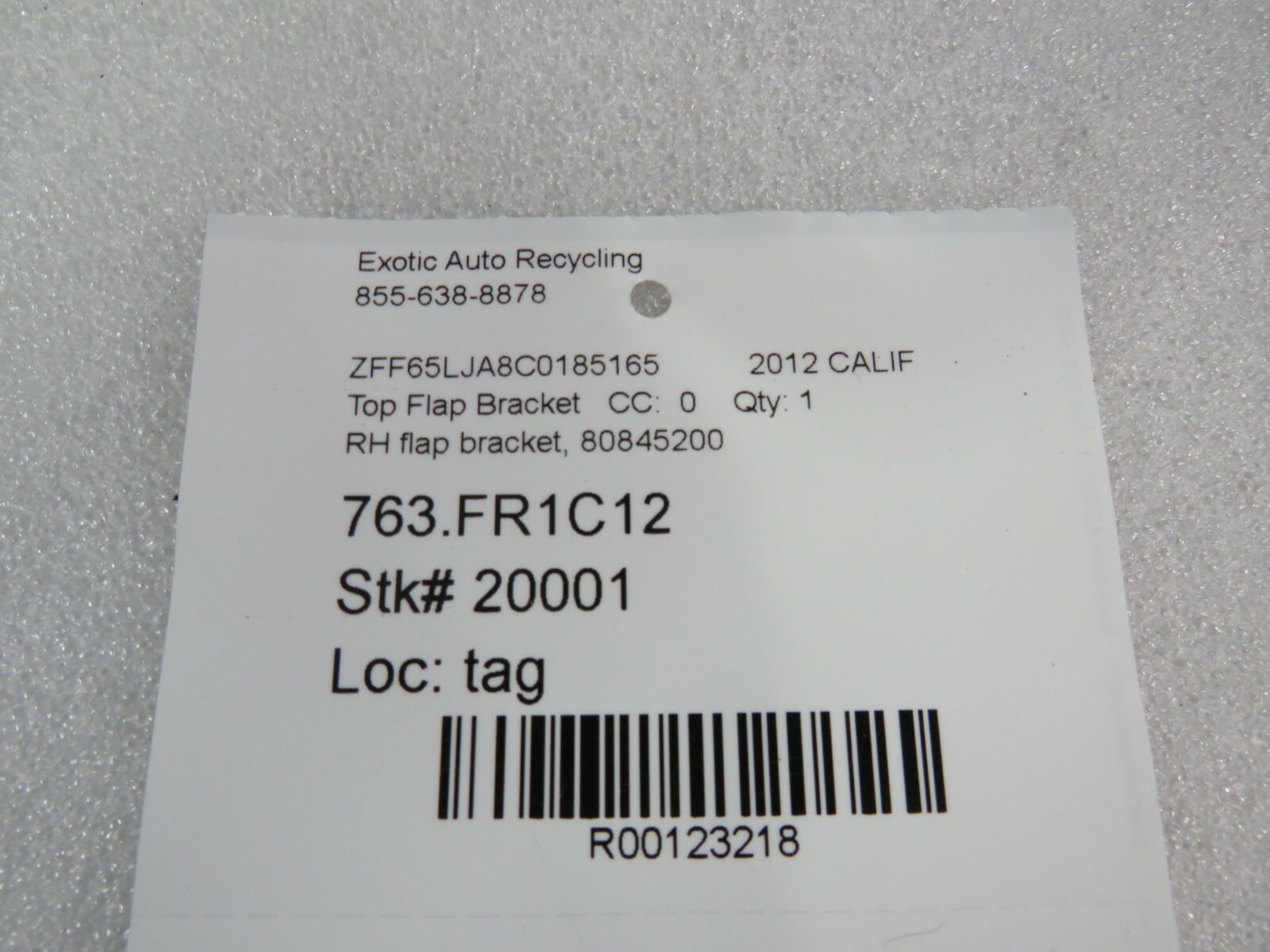 Ferrari California, RH, Right, Top Flap Bracket, Used P/N 80845200
