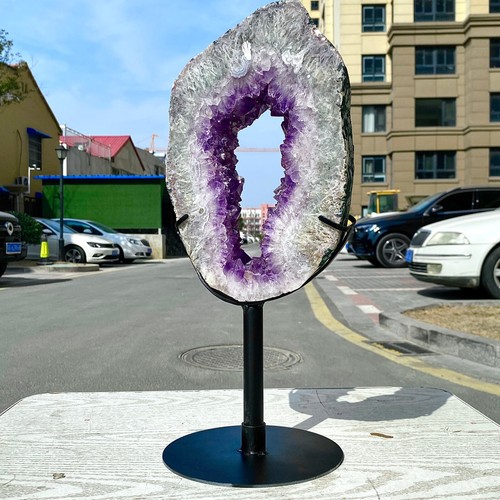 8.6LB Natural Amethyst Cave Crystal Slice Crescent shaped Hand Cut Repai - 第 1/19 張圖片