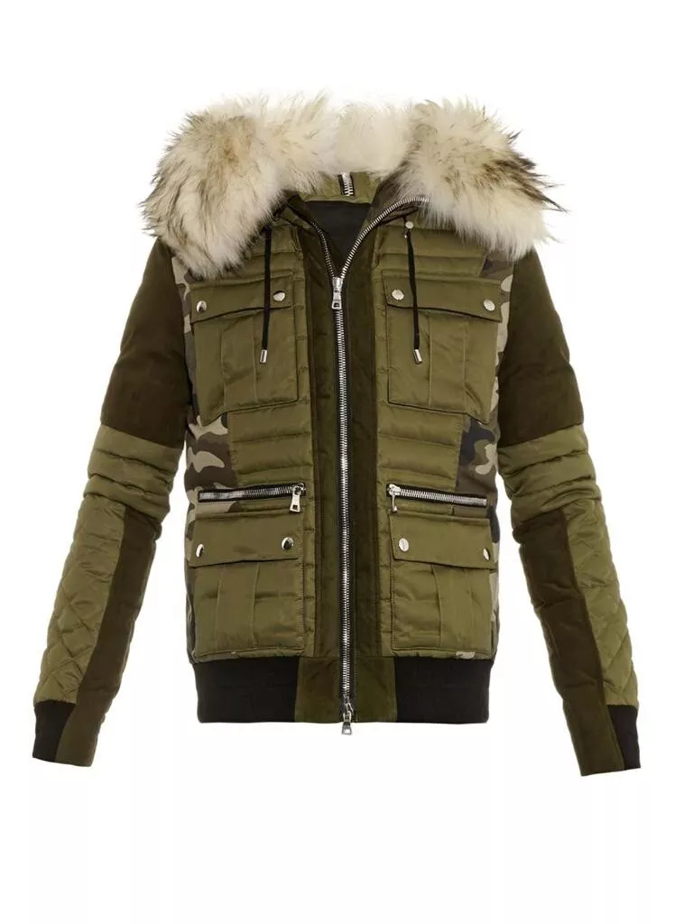 Sold Out Balmain Fur trim Camouflage Print Quilt Jacket eBay