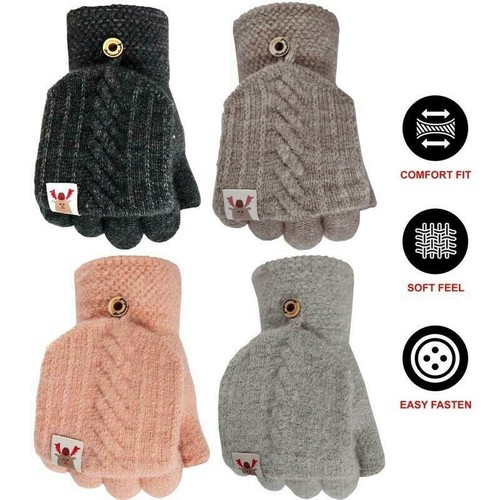 Womens Fingerless Gloves Ladies Winter Warm Half Capped 2 in 1 Combo