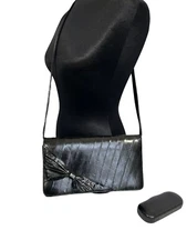 Eel Skin Black Shoulder Bag Or Clutch Purse W/ Bow Vintage
