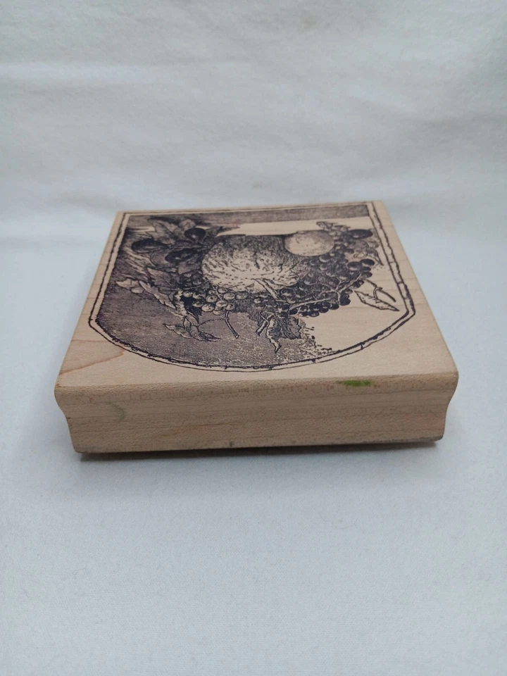 Пурпурная фруктовая рамка яблочный виноград листья деревянный смонтированный резиновый штамп - Изображение 4 из 4