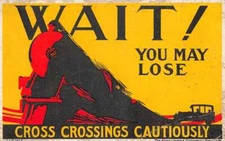 Road Safety Railroad Crossing Warning Car Traveling History Postcard AA77179