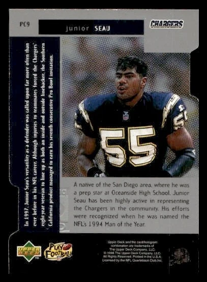 1998 Upper Deck Black Diamond #PC9 Junior Seau Die Cut Chargers - Image 2 of 2